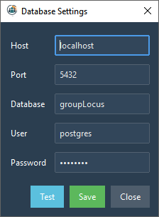 Database Settings Screen